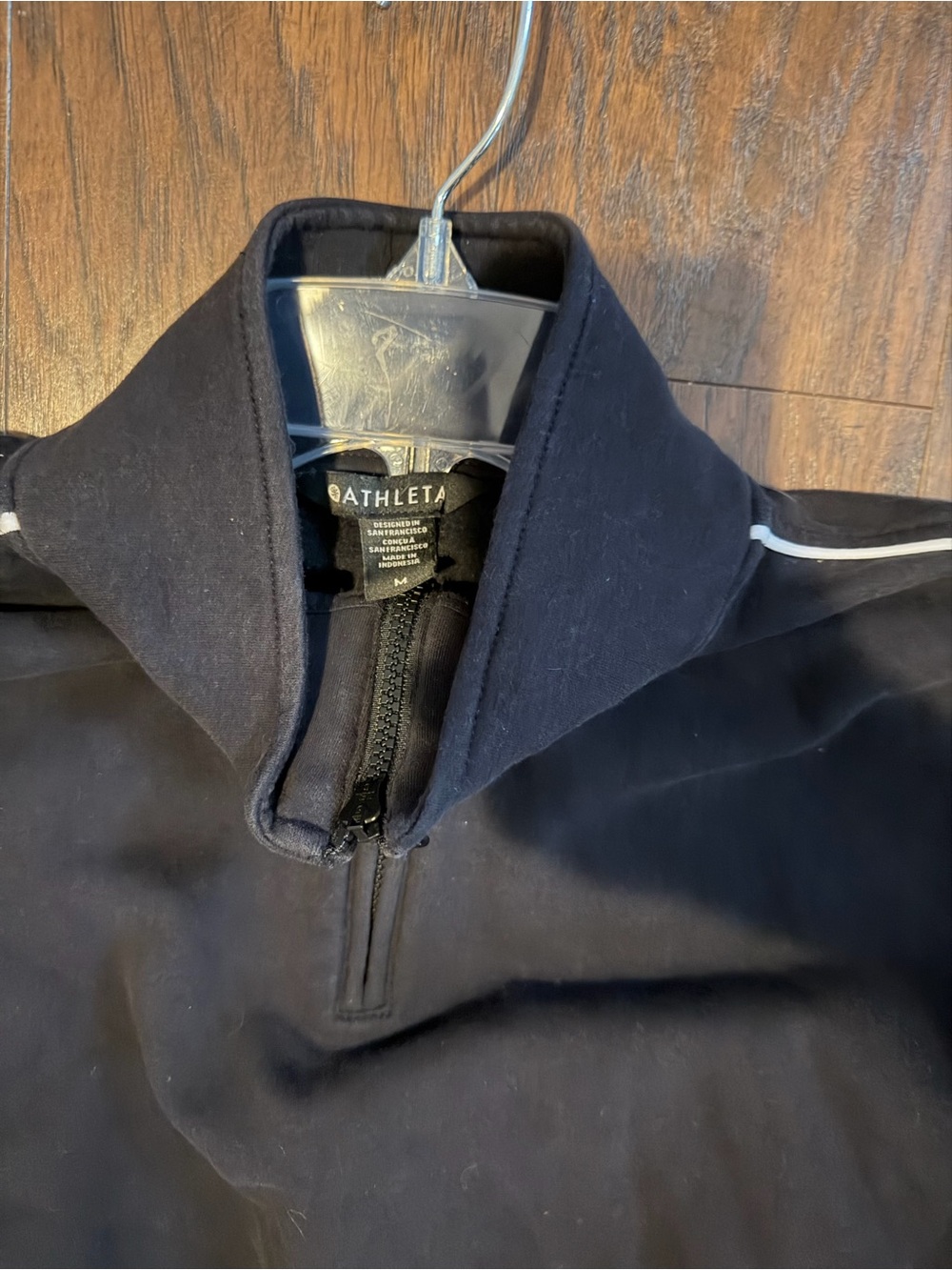 Athleta Black Quarter-Zip Sweater with White Piping - Picture 2 of 3